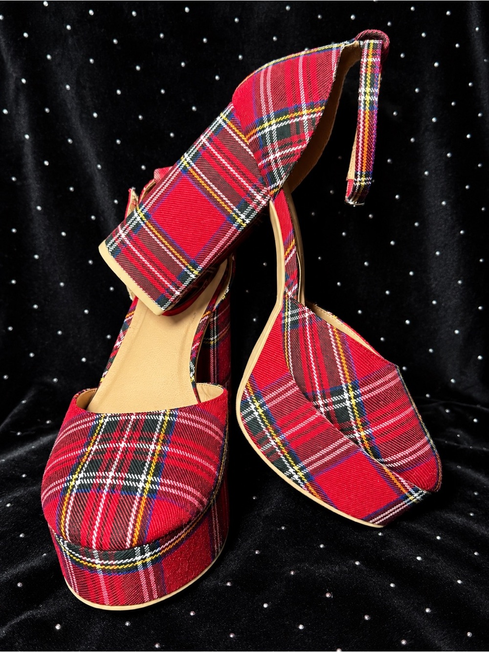 Torrid x Betsey Johnson Red Plaid Chunky Platform Heels
